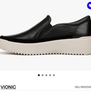 Vionic Kearny Platform Sneaker Comfort Shoes Sz 10 Black Leather Slip On Casual